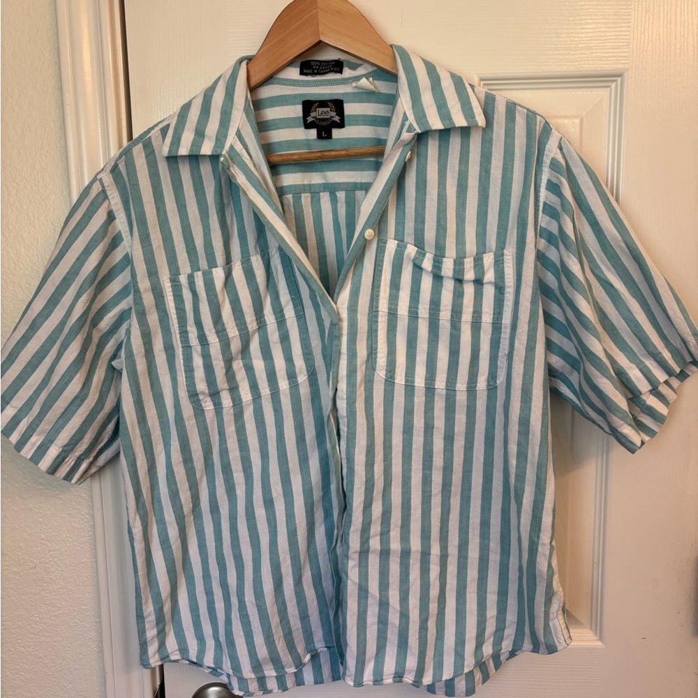 Lee Aqua and White Striped Casual Shirt